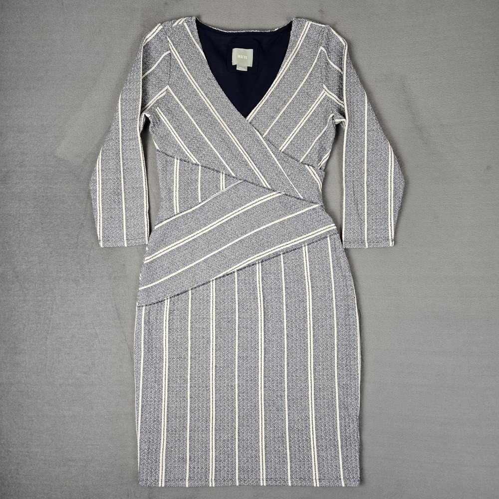 Anthropologie Maeve Amelia Column Stripe Faux Wrap Dress Womens Small‎ Grah